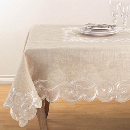 SARO LIFESTYLE SARO  Embroidered Scallop Design Natural Linen Blend Tablecloth  Natural QX168.N67S